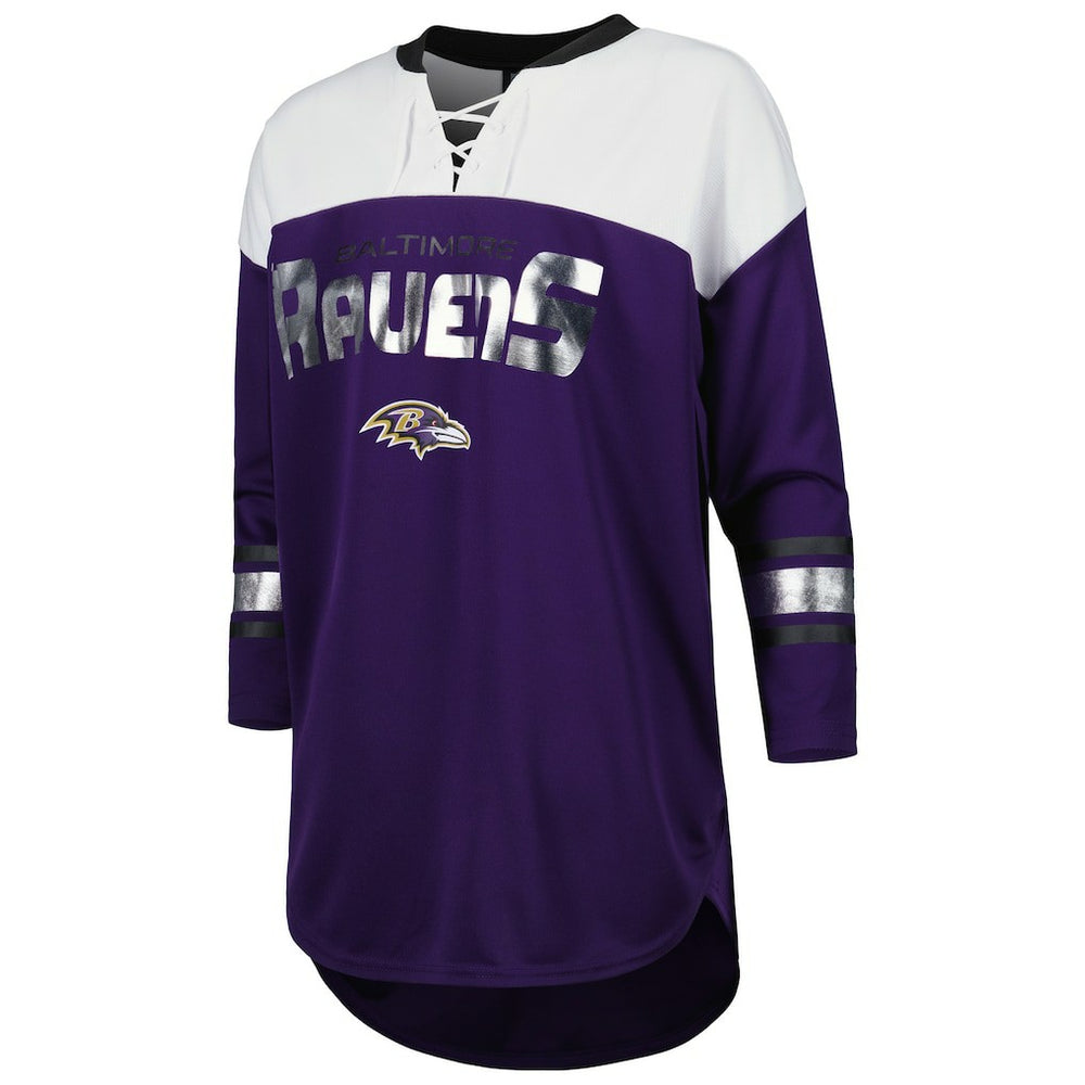 Baltimore Ravens G-III 4Her by Carl Banks Women's Double Team 3/4-Sleeve Lace-Up T-Shirt - Purple/White T-shirts