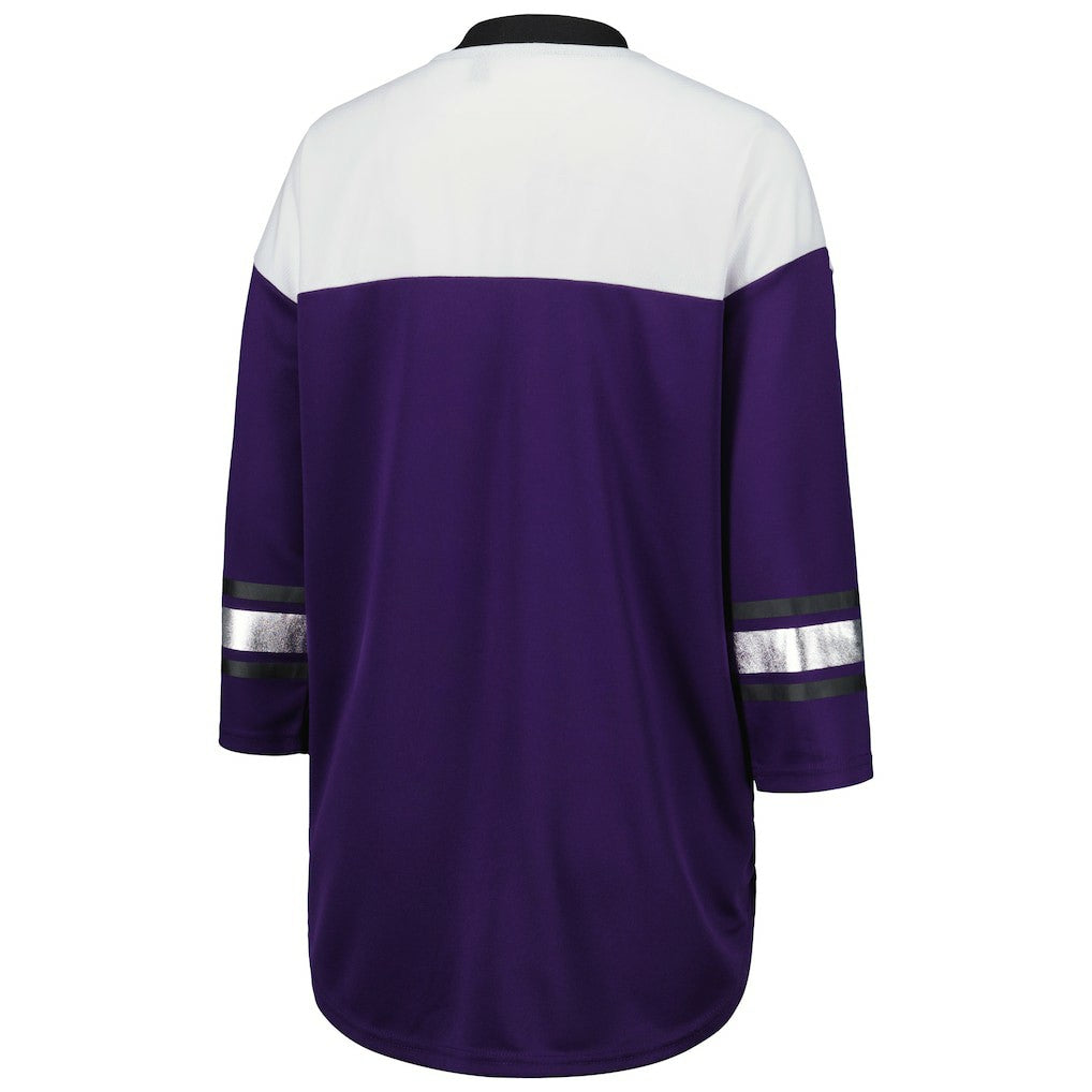 Baltimore Ravens G-III 4Her by Carl Banks Women's Double Team 3/4-Sleeve Lace-Up T-Shirt - Purple/White T-shirts