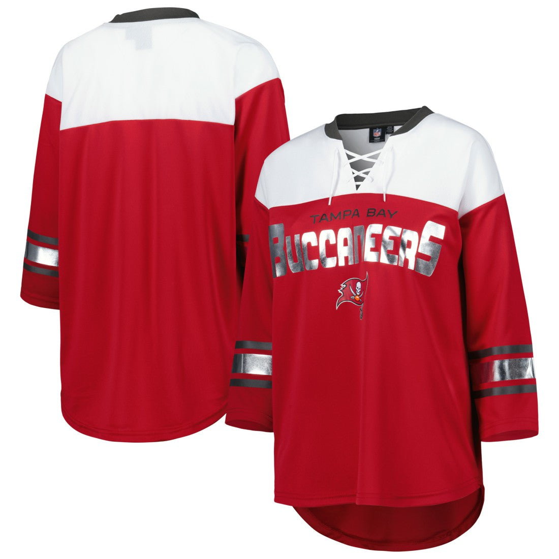 Tampa Bay Buccaneers G-III 4Her by Carl Banks Women's Double Team 3/4-Sleeve Lace-Up T-Shirt - Red/White T-shirts
