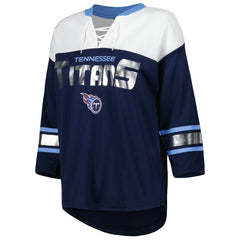 Tennessee Titans G-III 4Her by Carl Banks Women's Double Team 3/4-Sleeve Lace-Up T-Shirt - Navy/White T-shirts