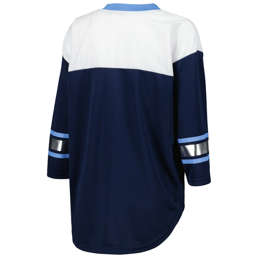 Tennessee Titans G-III 4Her by Carl Banks Women's Double Team 3/4-Sleeve Lace-Up T-Shirt - Navy/White T-shirts