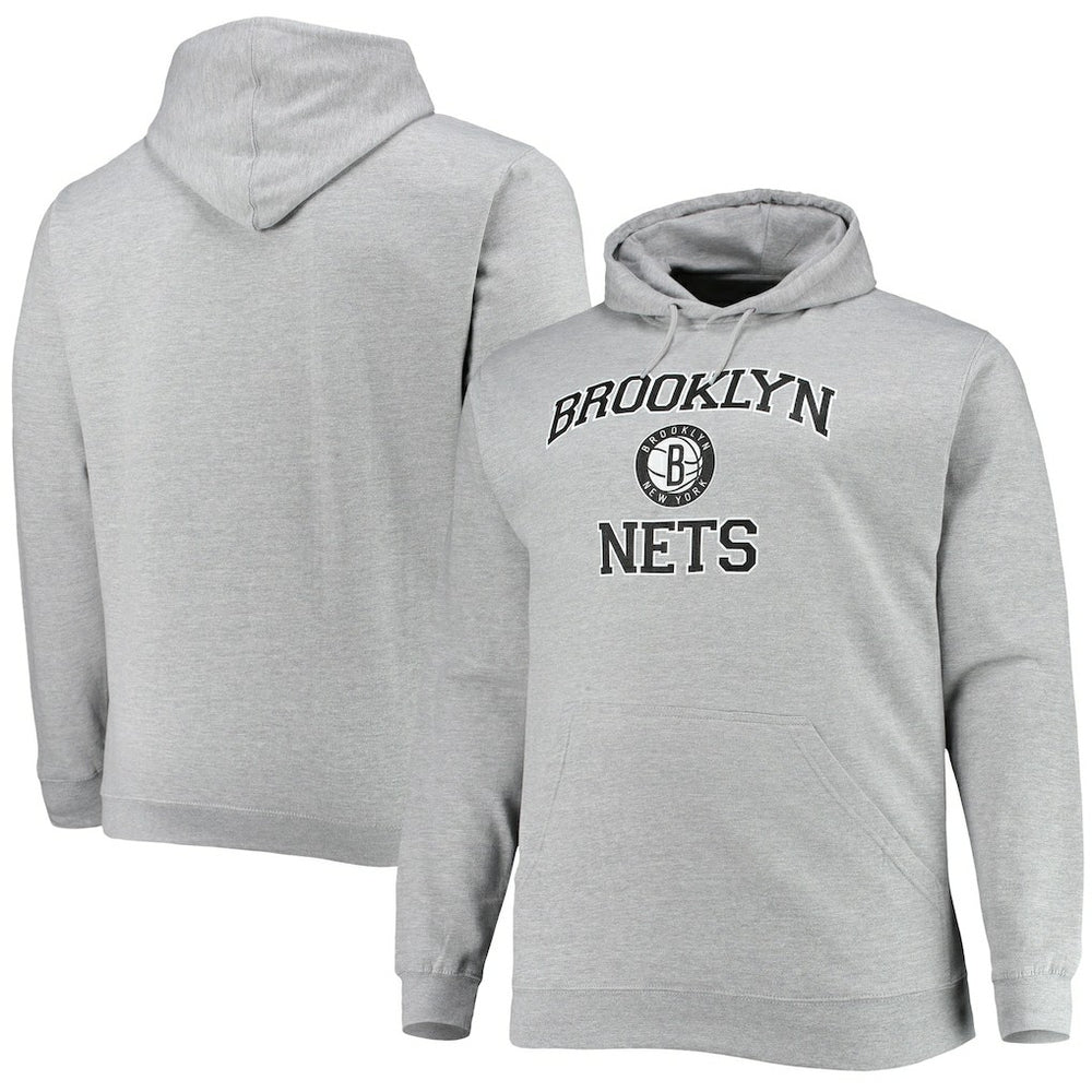 Brooklyn Nets Big & Tall Heart & Soul Pullover Hoodie Heathered Gray
