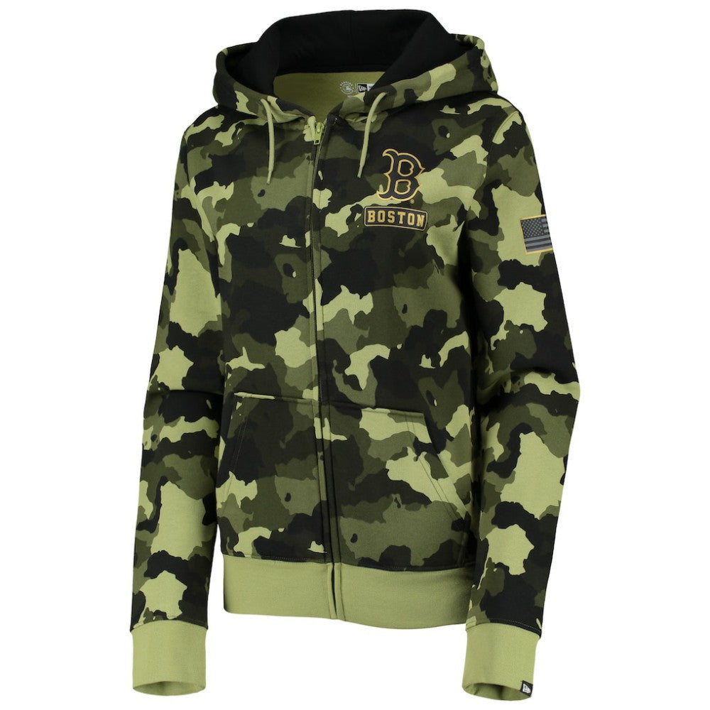 Boston Red Sox New Era Women's 2022 MLB Armed Forces Day Camo Full-Zip Hoodie - Green Hoodies