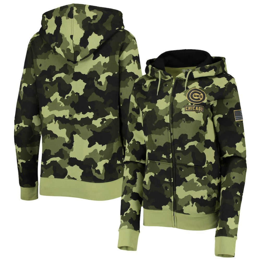 Chicago Cubs New Era Women's 2022 MLB Armed Forces Day Camo Full-Zip Hoodie - Green Hoodies