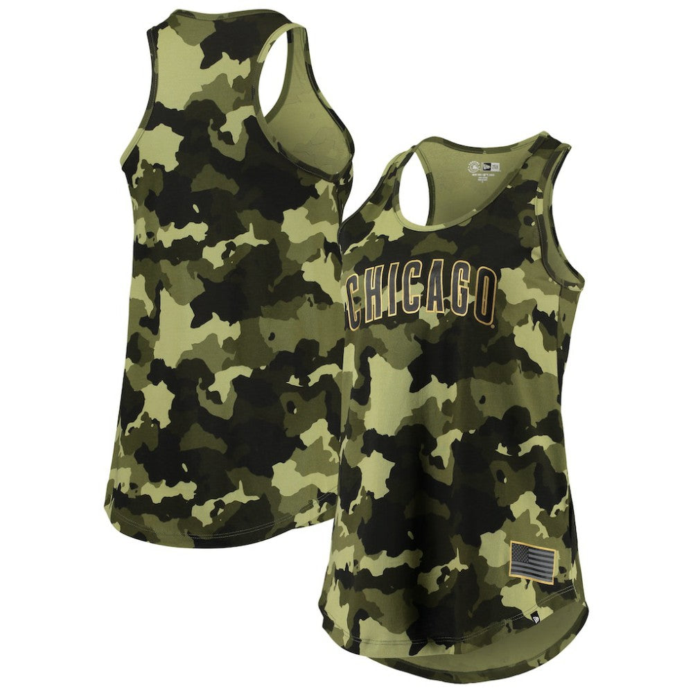 Chicago Cubs New Era Women's 2022 MLB Armed Forces Day Camo Racerback Tank Top - Green Tanks