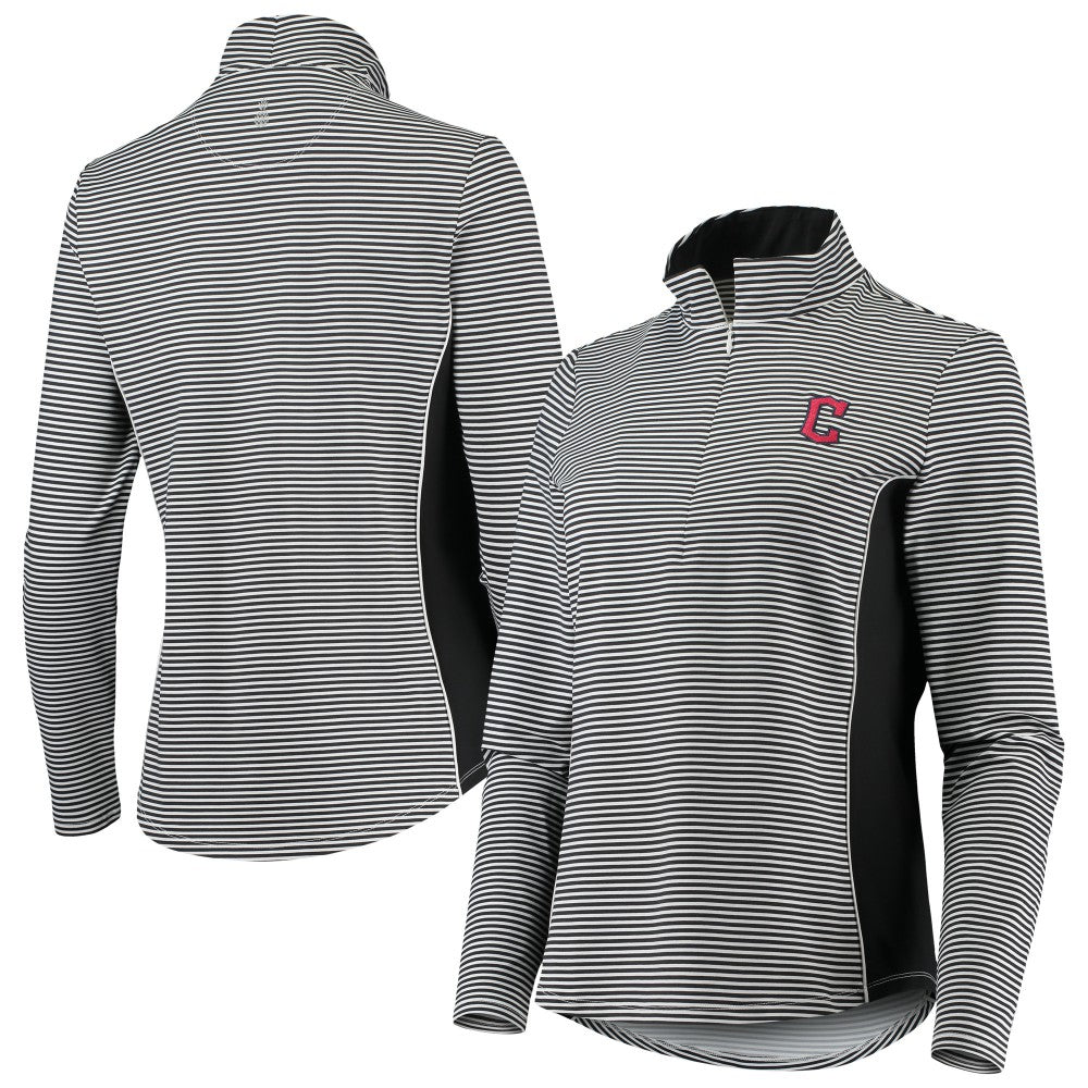 Cleveland Guardians Tommy Bahama Women's Aubrey Stripe Block IslandZone Half-Zip Jacket - Black Jackets