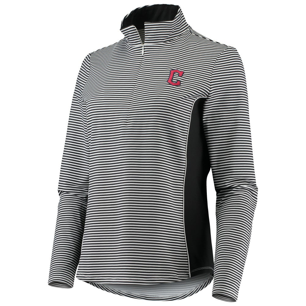 Cleveland Guardians Tommy Bahama Women's Aubrey Stripe Block IslandZone Half-Zip Jacket - Black Jackets