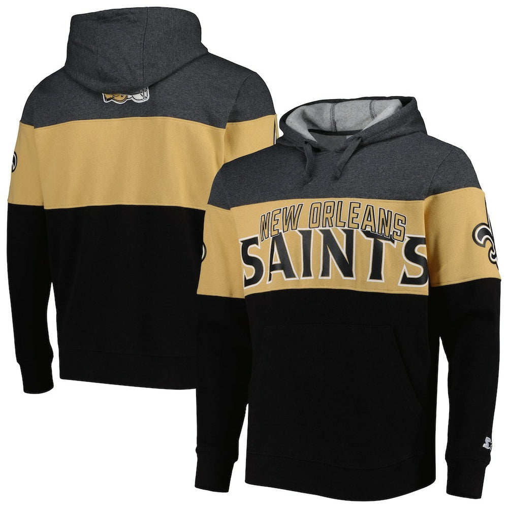 New Orleans Saints Starter Extreme Pullover Hoodie - Black/Heather Gray Hoodies
