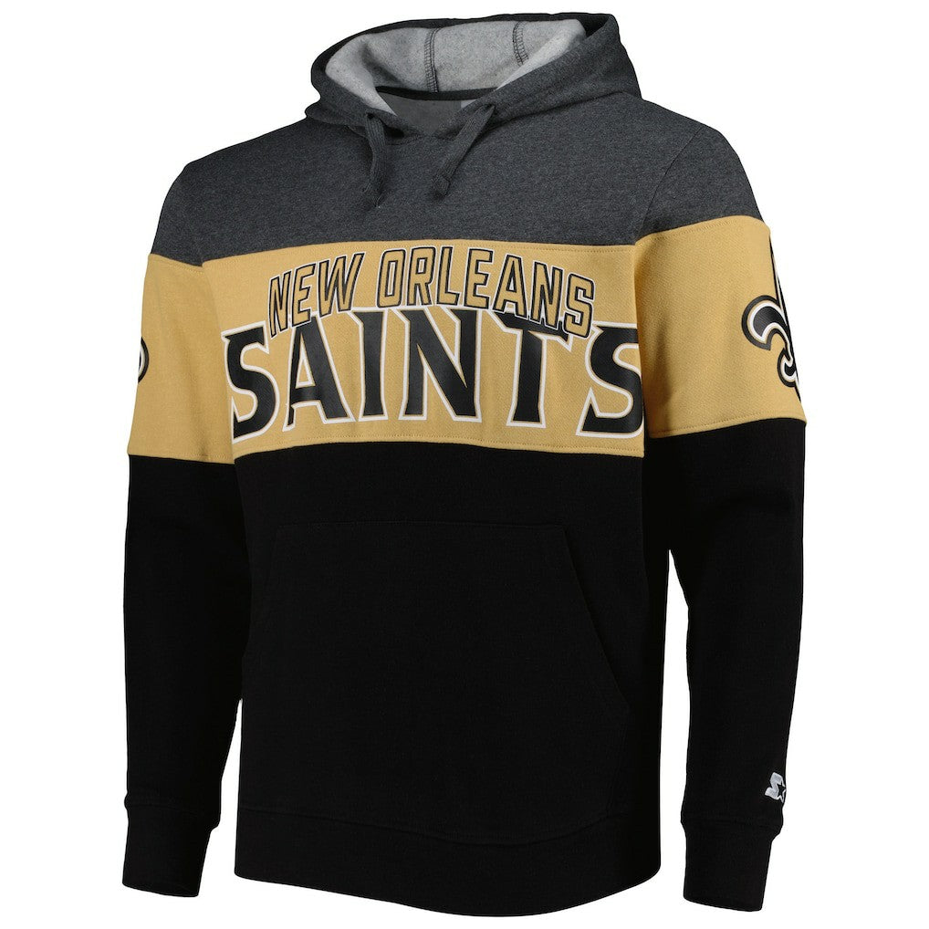 New Orleans Saints Starter Extreme Pullover Hoodie - Black/Heather Gray Hoodies