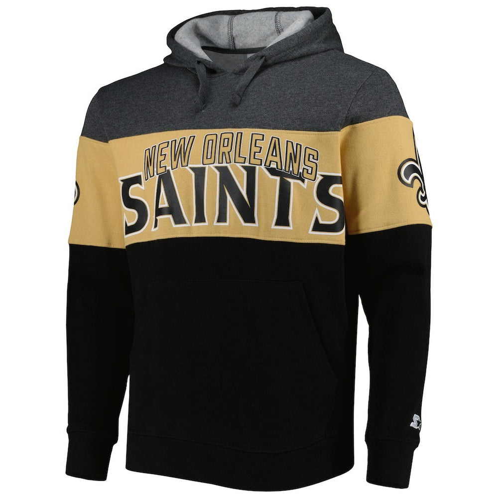 New Orleans Saints Starter Extreme Pullover Hoodie - Black/Heather Gray Hoodies