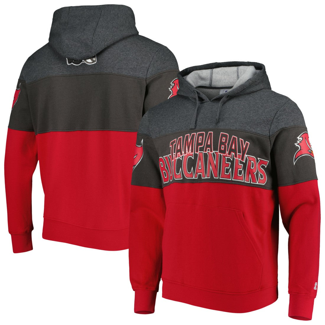 Tampa Bay Buccaneers Starter Extreme Pullover Hoodie - Heather Charcoal/Red Hoodies