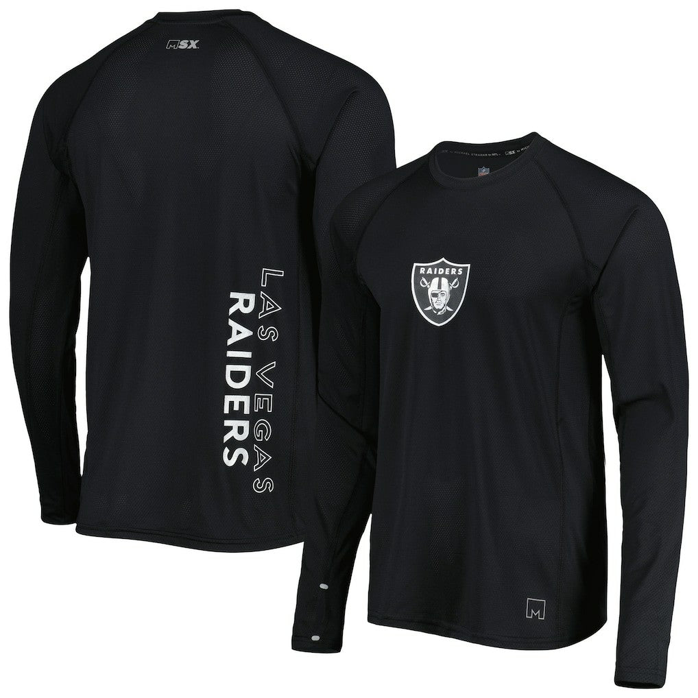 Las Vegas Raiders MSX by Michael Strahan Interval Long Sleeve Raglan T-Shirt - Black T-shirts