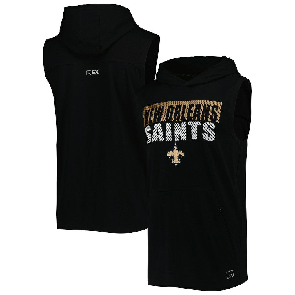 New Orleans Saints MSX by Michael Strahan Relay Sleeveless Pullover Hoodie - Black Hoodies