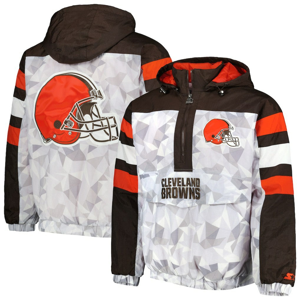 Cleveland Browns Starter Thursday Night Gridiron Raglan Half-Zip Hooded Jacket - White/Brown Jackets