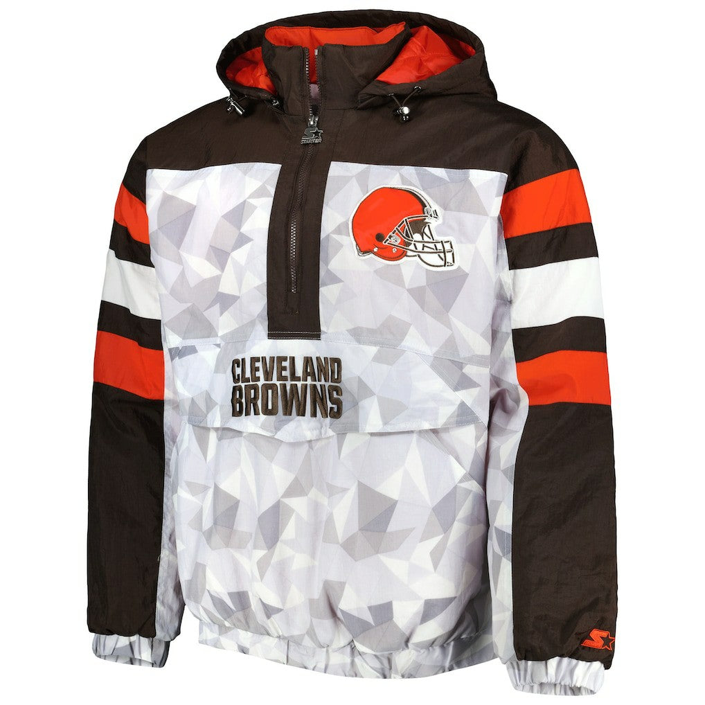 Cleveland Browns Starter Thursday Night Gridiron Raglan Half-Zip Hooded Jacket - White/Brown Jackets