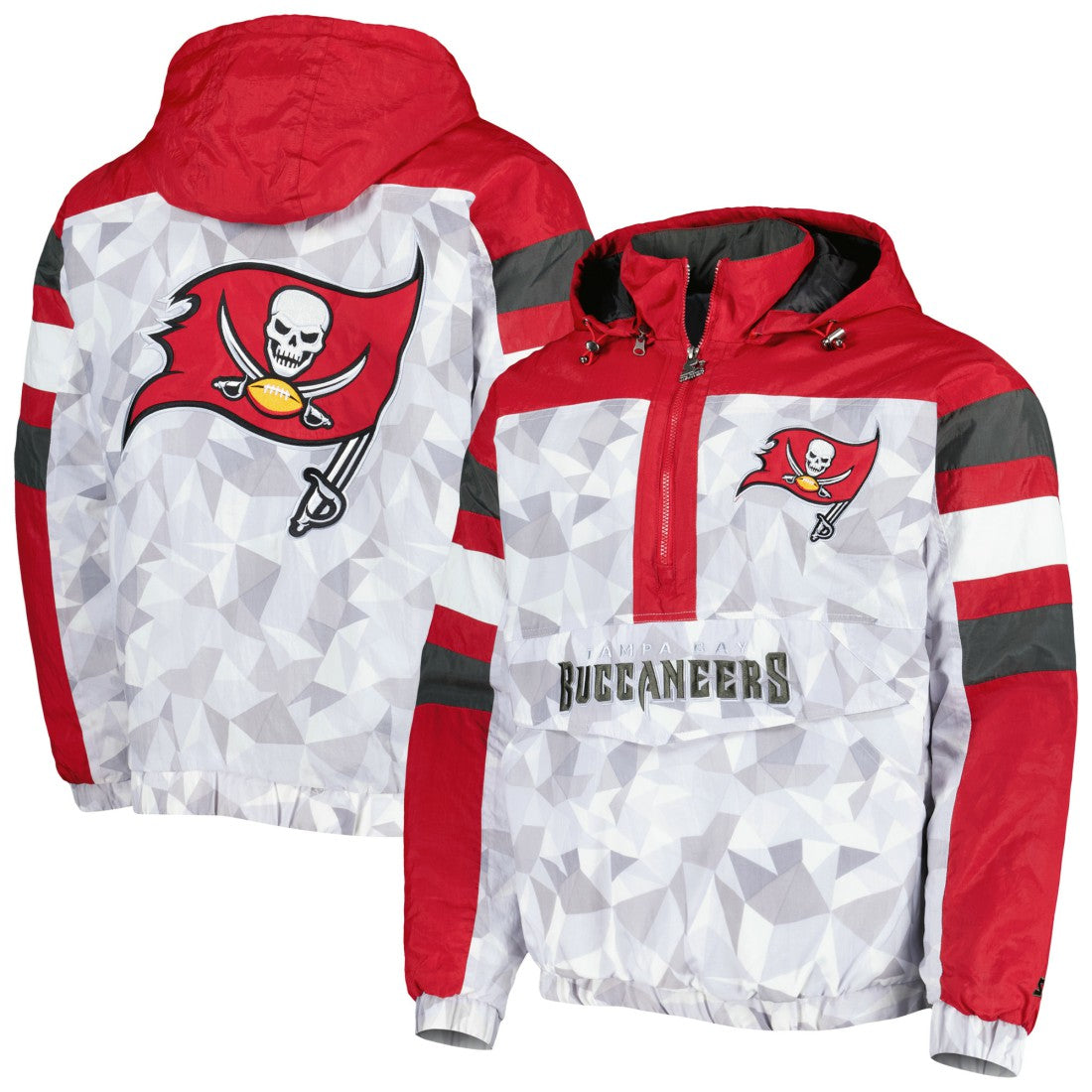 Tampa Bay Buccaneers Starter Thursday Night Gridiron Raglan Half-Zip Hooded Jacket - White/Red Jackets