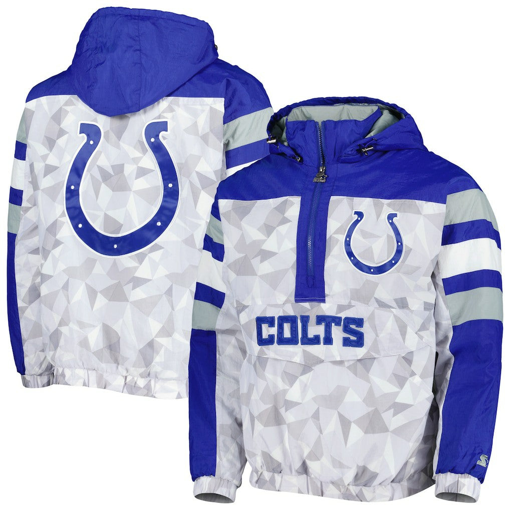 Indianapolis Colts Starter Thursday Night Gridiron Raglan Half-Zip Hooded Jacket - White/Royal Jackets