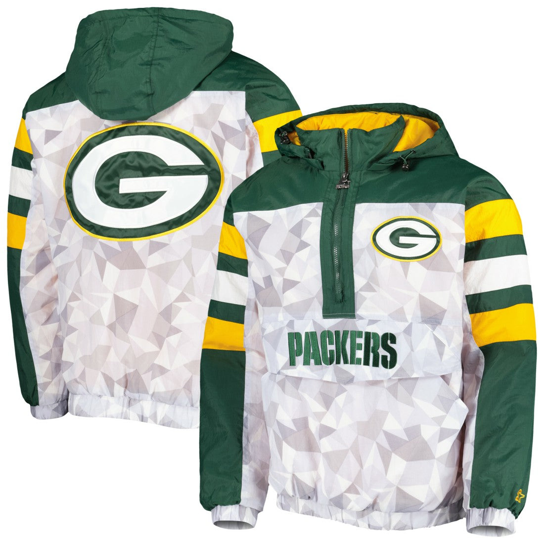 Green Bay Packers Starter Thursday Night Gridiron Raglan Half-Zip Hooded Jacket - White/Green Jackets