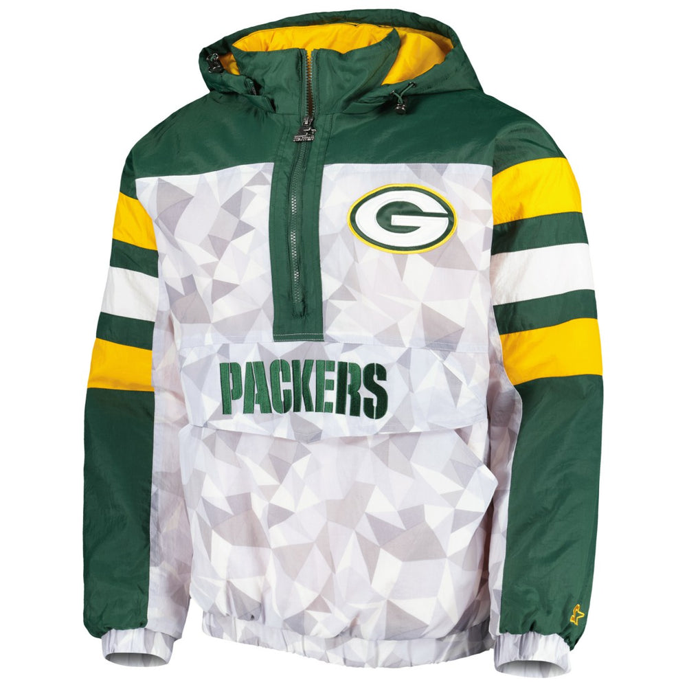 Green Bay Packers Starter Thursday Night Gridiron Raglan Half-Zip Hooded Jacket - White/Green Jackets