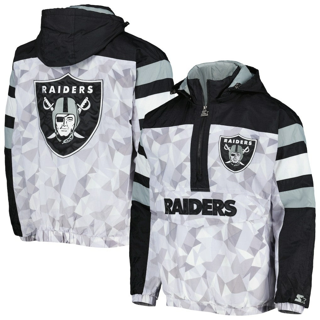 Las Vegas Raiders Starter Thursday Night Gridiron Raglan Half-Zip Hooded Jacket - White/Black Jackets
