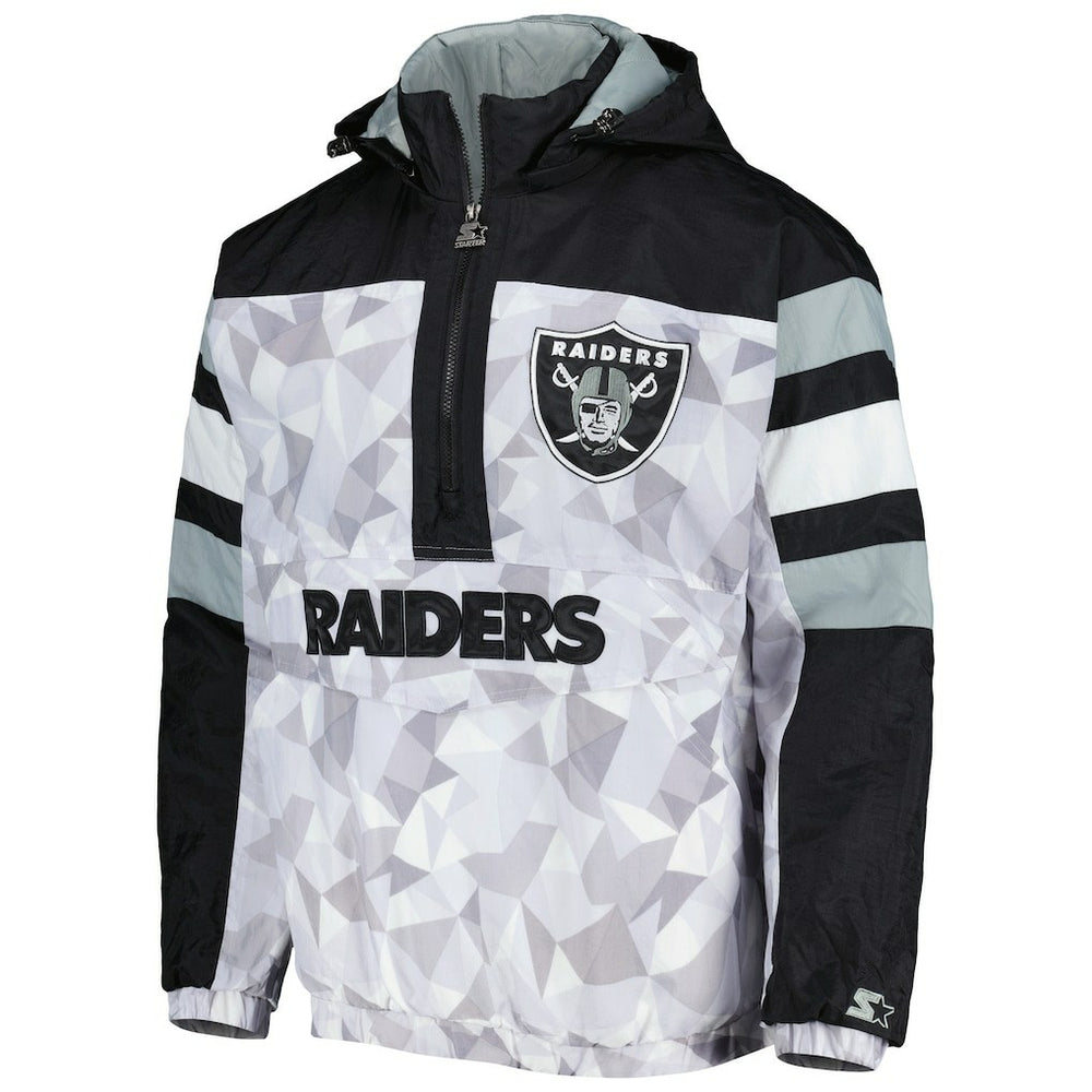 Las Vegas Raiders Starter Thursday Night Gridiron Raglan Half-Zip Hooded Jacket - White/Black Jackets