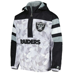 Las Vegas Raiders Starter Thursday Night Gridiron Raglan Half-Zip Hooded Jacket - White/Black Jackets
