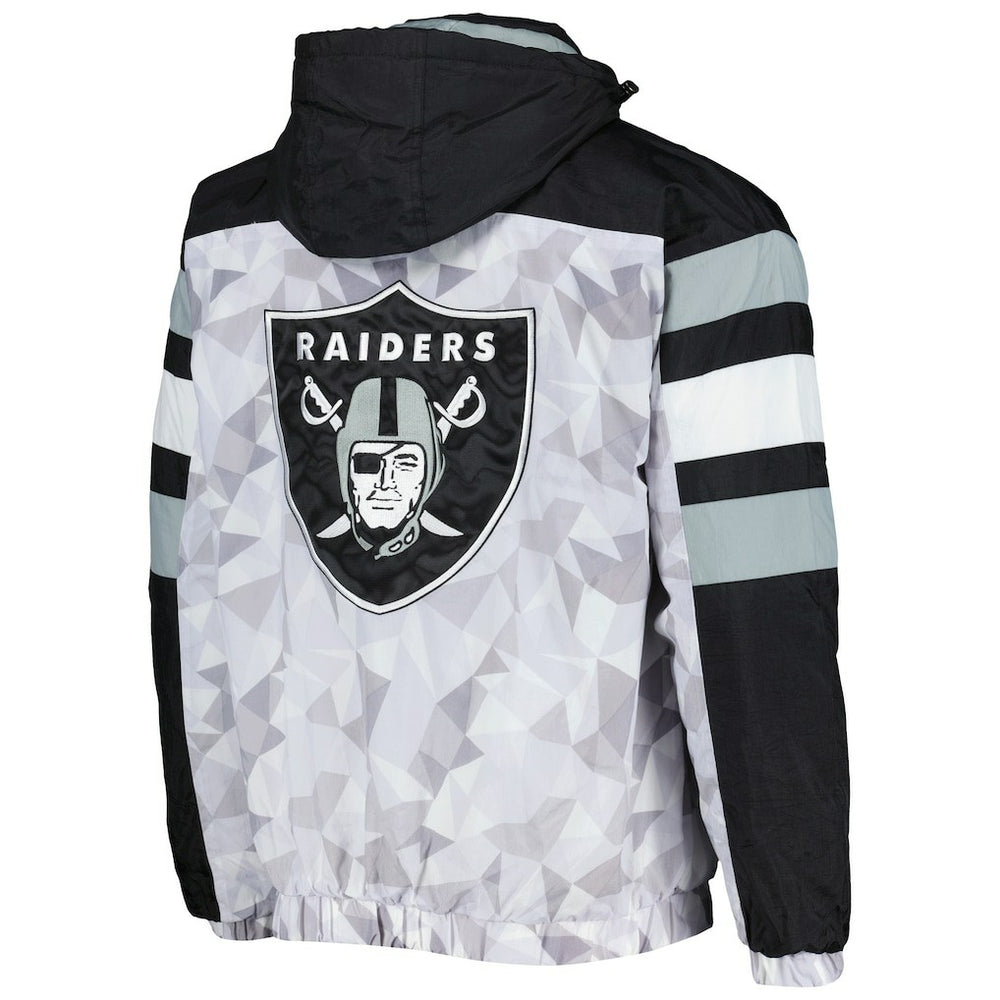 Las Vegas Raiders Starter Thursday Night Gridiron Raglan Half-Zip Hooded Jacket - White/Black Jackets