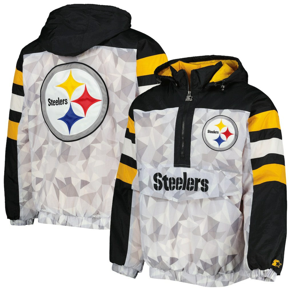 Pittsburgh Steelers Starter Thursday Night Gridiron Raglan Half-Zip Hooded Jacket - White/Black Jackets
