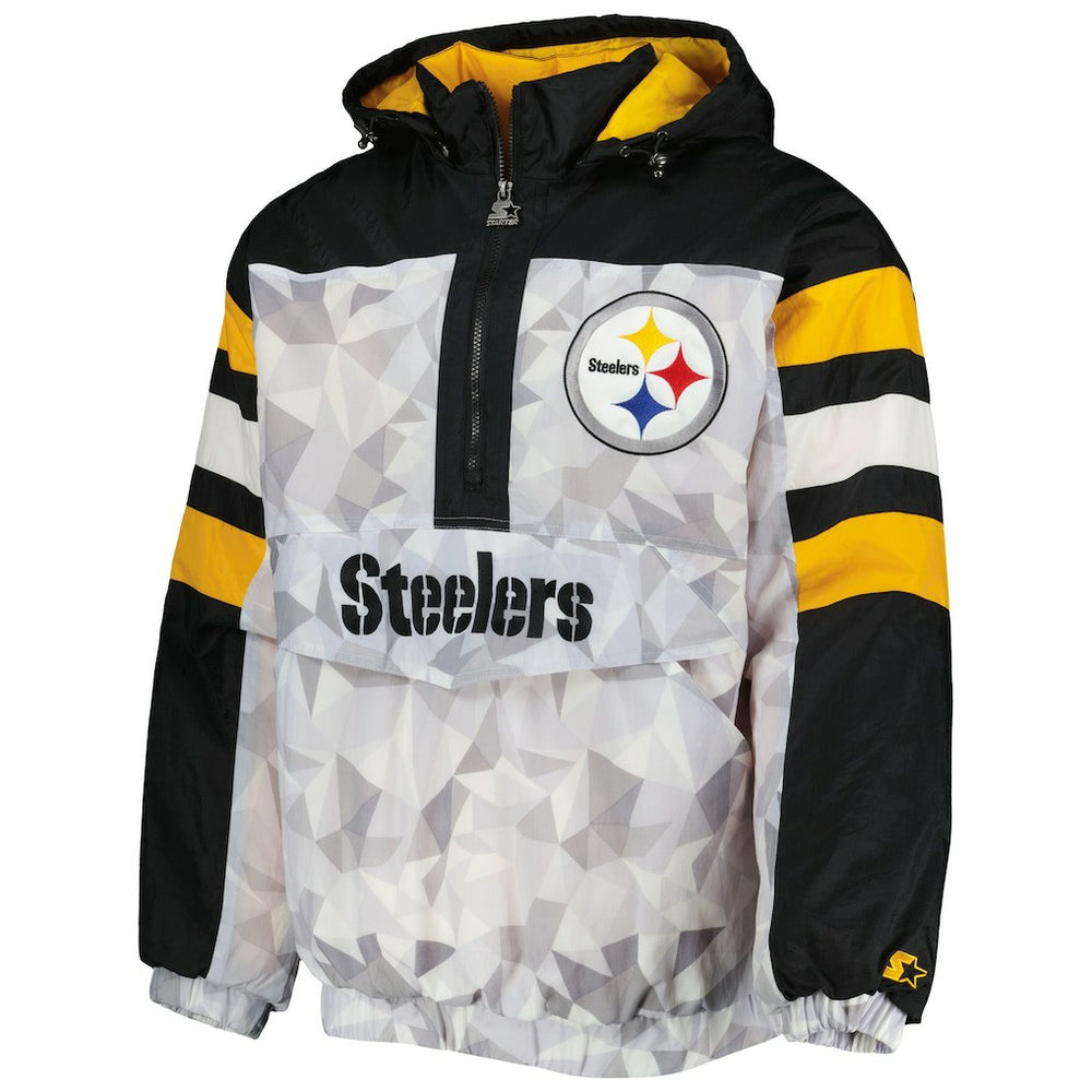Pittsburgh Steelers Starter Thursday Night Gridiron Raglan Half-Zip Hooded Jacket - White/Black Jackets