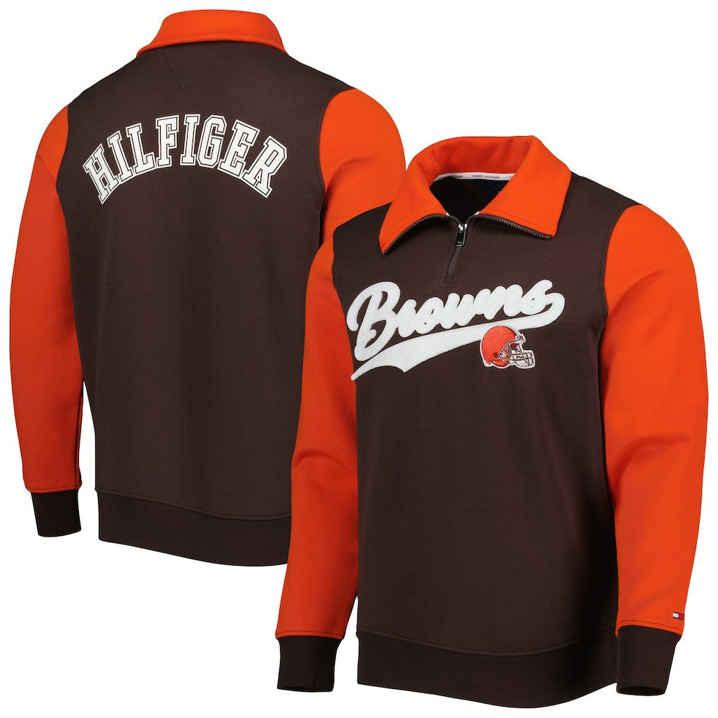 Cleveland Browns Tommy Hilfiger Aiden Quarter-Zip Sweatshirt - Brown/Orange Sweatshirts