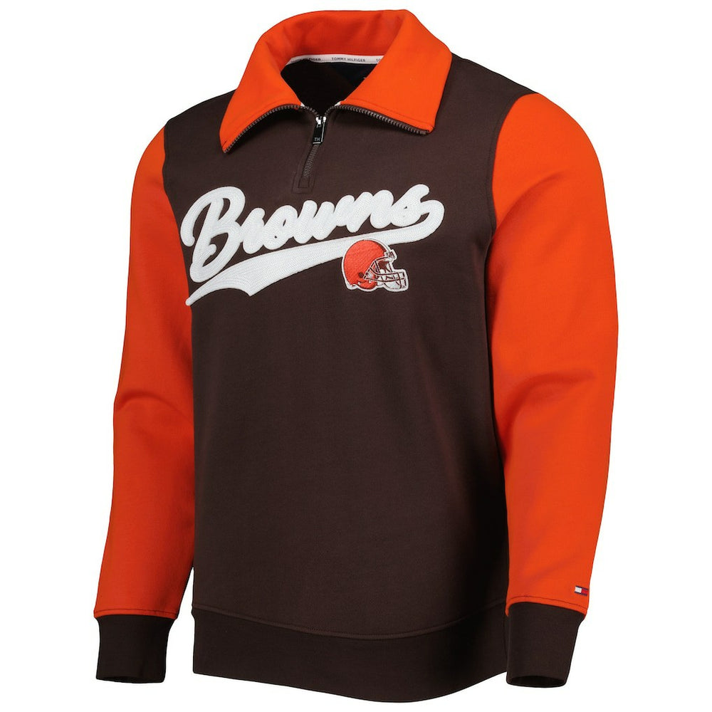 Cleveland Browns Tommy Hilfiger Aiden Quarter-Zip Sweatshirt - Brown/Orange Sweatshirts