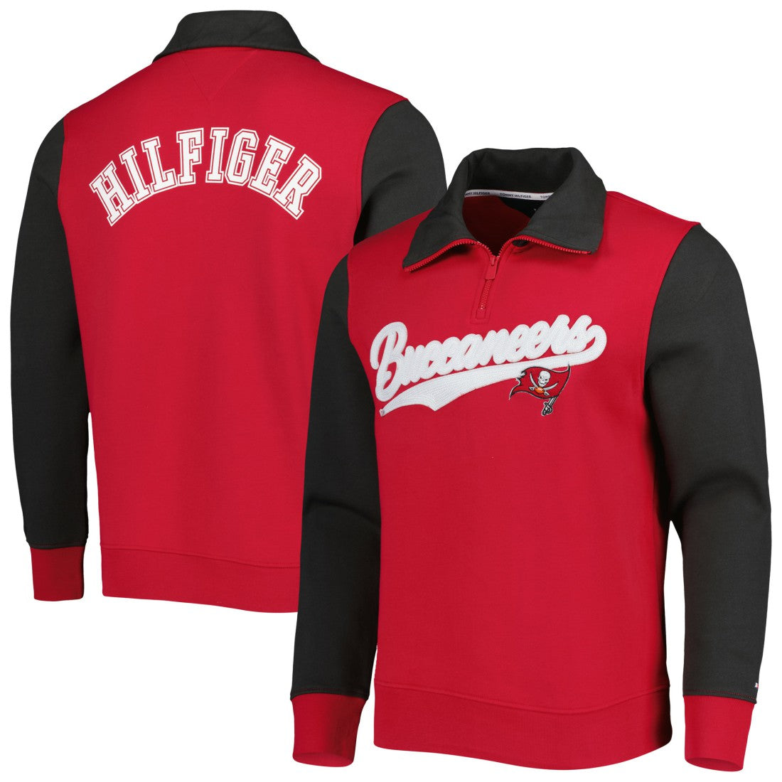 Tampa Bay Buccaneers Tommy Hilfiger Aiden Quarter-Zip Sweatshirt - Red/Pewter Sweatshirts