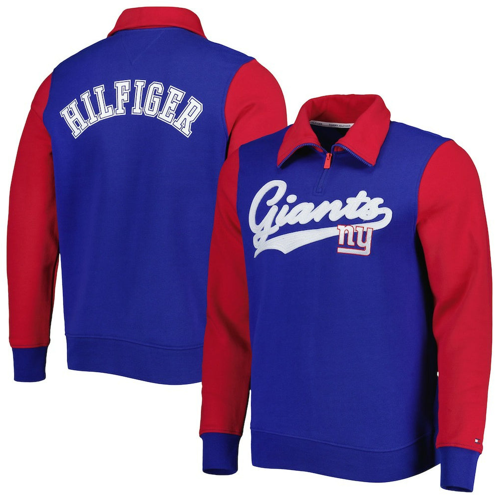 New York Giants Tommy Hilfiger Aiden Quarter-Zip Sweatshirt - Royal/Red Sweatshirts