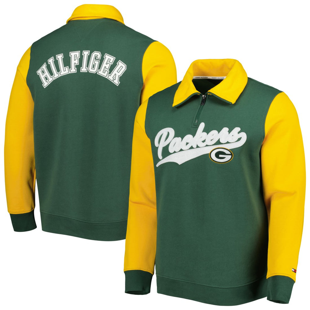 Green Bay Packers Tommy Hilfiger Aiden Quarter-Zip Sweatshirt - Green/Gold Sweatshirts