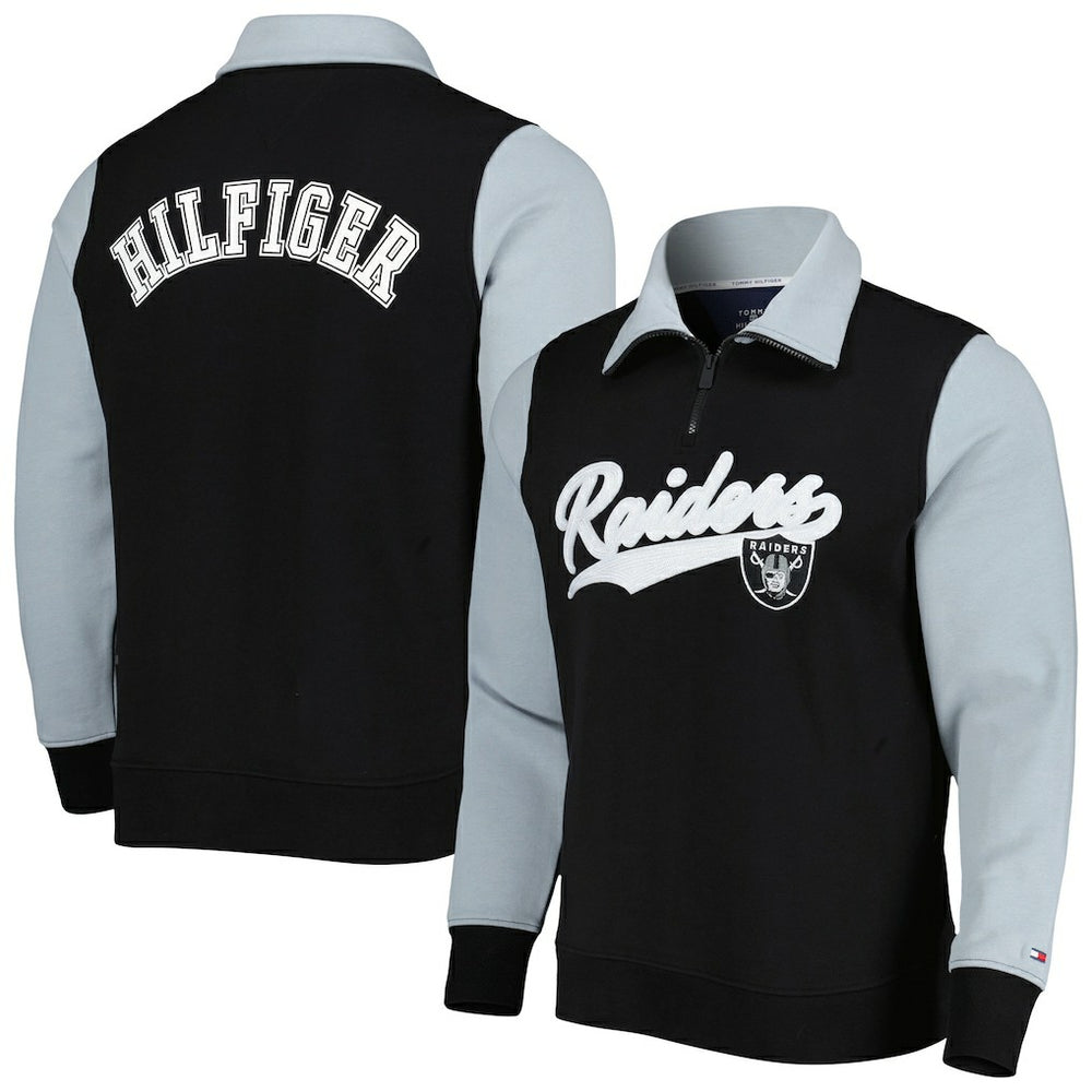 Las Vegas Raiders Tommy Hilfiger Aiden Quarter-Zip Sweatshirt - Black/Silver Sweatshirts