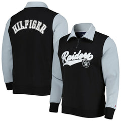 Las Vegas Raiders Tommy Hilfiger Aiden Quarter-Zip Sweatshirt - Black/Silver Sweatshirts