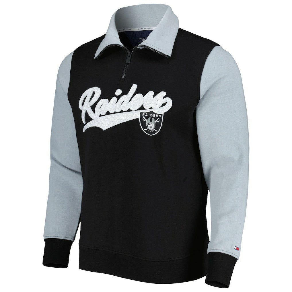 Las Vegas Raiders Tommy Hilfiger Aiden Quarter-Zip Sweatshirt - Black/Silver Sweatshirts