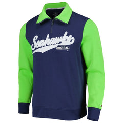 Seattle Seahawks Tommy Hilfiger Aiden Quarter-Zip Sweatshirt - College Navy/Neon Green Sweatshirts