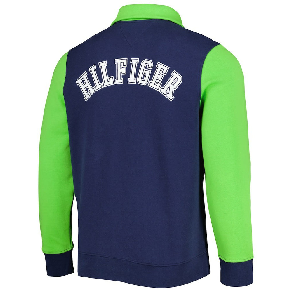 Seattle Seahawks Tommy Hilfiger Aiden Quarter-Zip Sweatshirt - College Navy/Neon Green Sweatshirts