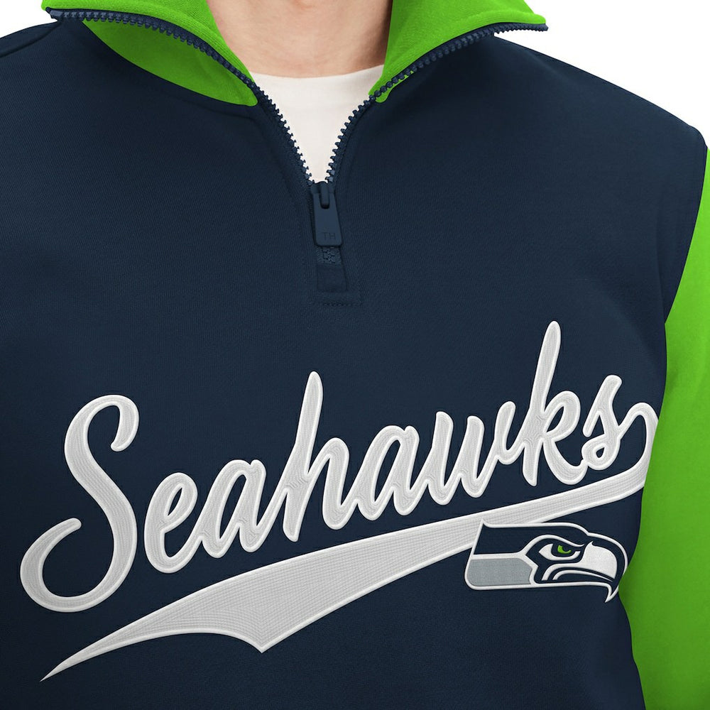 Seattle Seahawks Tommy Hilfiger Aiden Quarter-Zip Sweatshirt - College Navy/Neon Green Sweatshirts