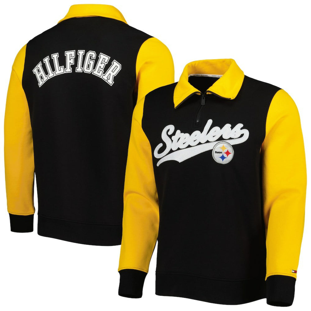 Pittsburgh Steelers Tommy Hilfiger Aiden Quarter-Zip Sweatshirt - Black/Gold Sweatshirts