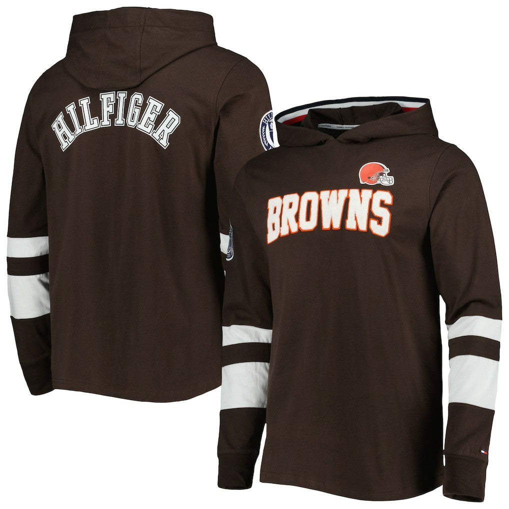 Cleveland Browns Tommy Hilfiger Alex Long Sleeve Hoodie T-Shirt - Brown/White Hoodies