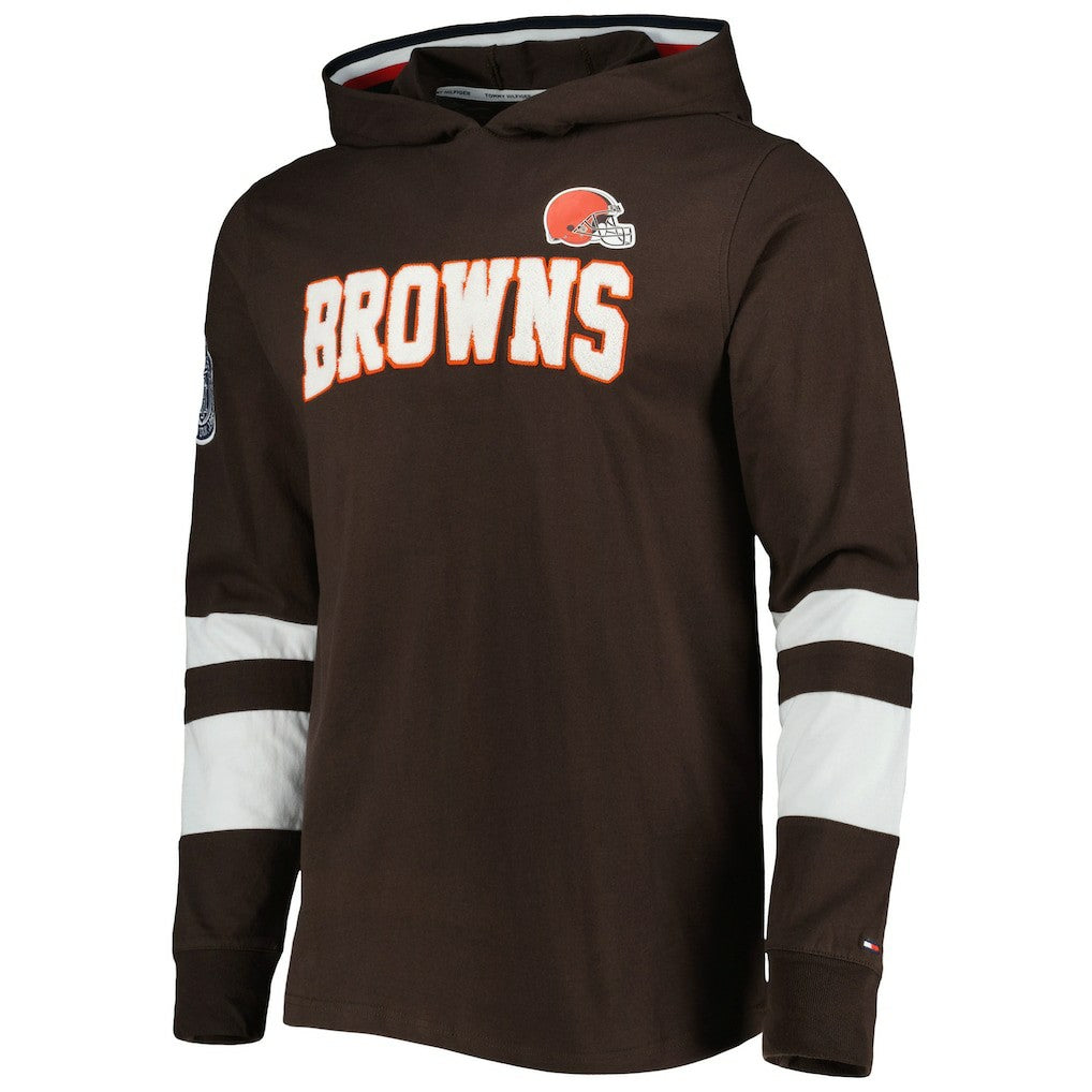 Cleveland Browns Tommy Hilfiger Alex Long Sleeve Hoodie T-Shirt - Brown/White Hoodies