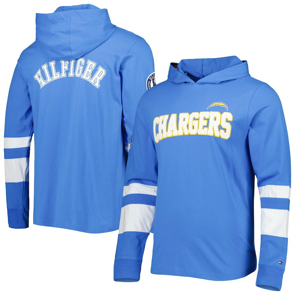 Los Angeles Chargers Tommy Hilfiger Alex Long Sleeve Hoodie T-Shirt - Powder Blue/White Hoodies