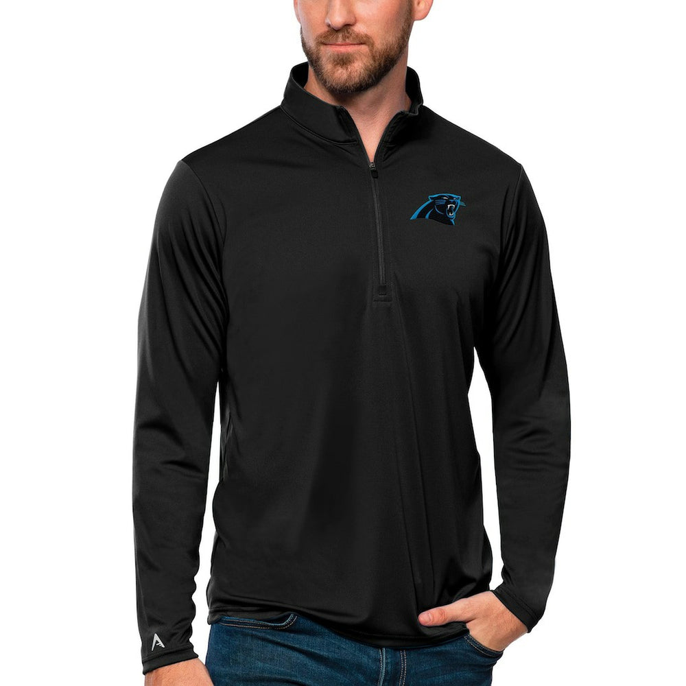 Carolina Panthers Antigua Tribute Quarter-Zip Lightweight Pullover Top - Black Pullover