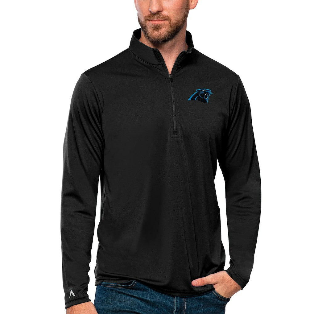 Carolina Panthers Antigua Tribute Quarter-Zip Lightweight Pullover Top - Black Pullover