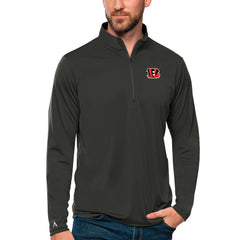 Cincinnati Bengals Antigua Tribute Quarter-Zip Lightweight Pullover Top - Charcoal Pullover
