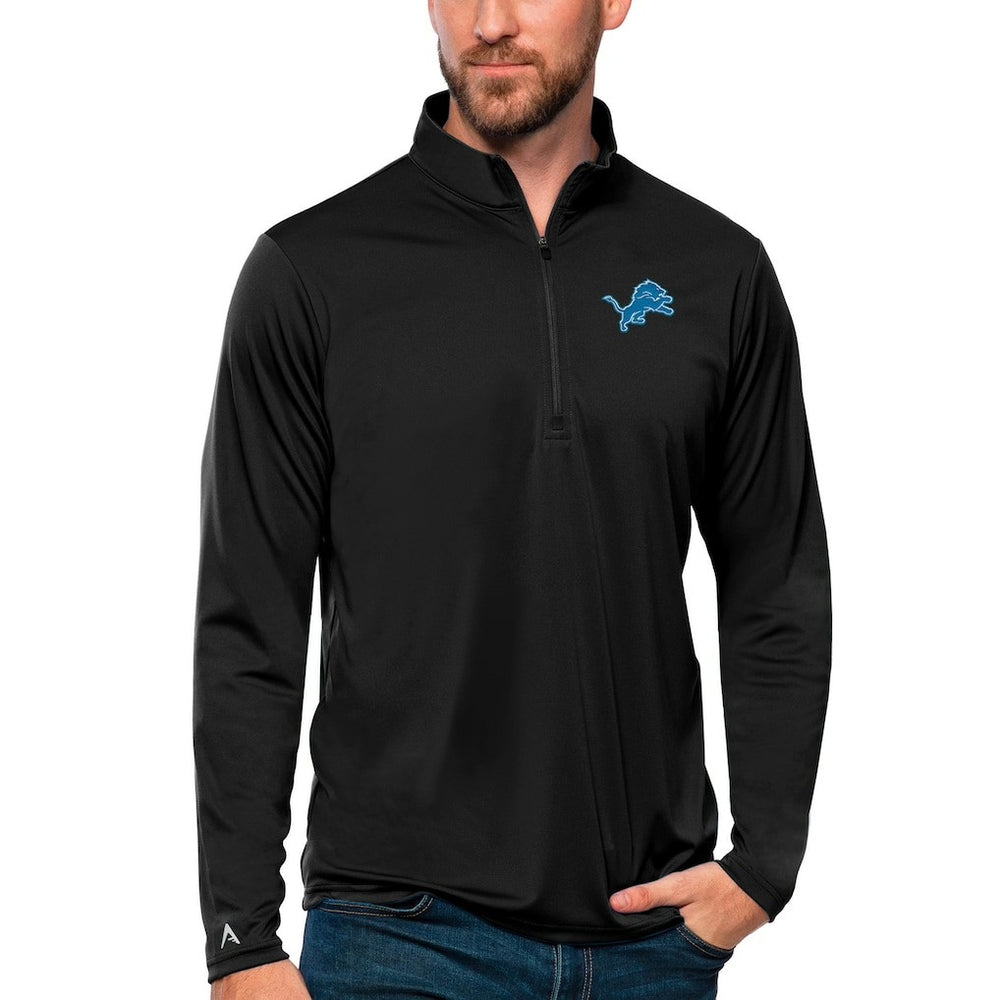 Detroit Lions Antigua Tribute Quarter-Zip Lightweight Pullover Top - Black Pullover