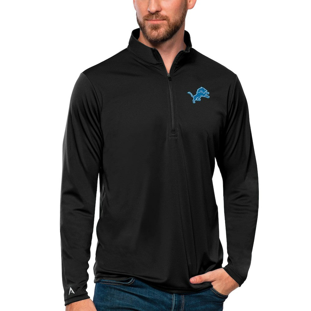 Detroit Lions Antigua Tribute Quarter-Zip Lightweight Pullover Top - Black Pullover