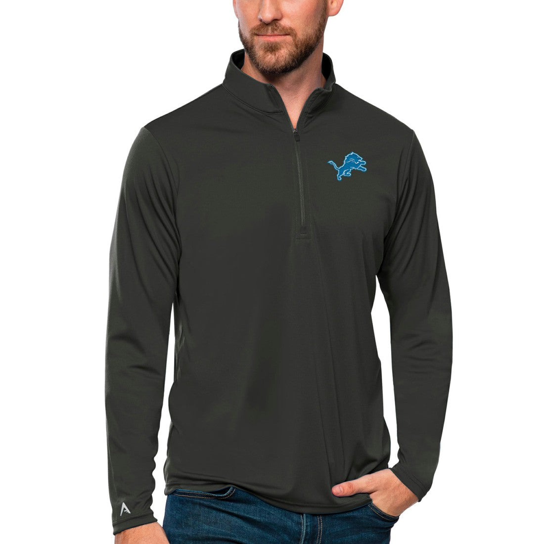 Detroit Lions Antigua Tribute Quarter-Zip Lightweight Pullover Top - Charcoal Pullover